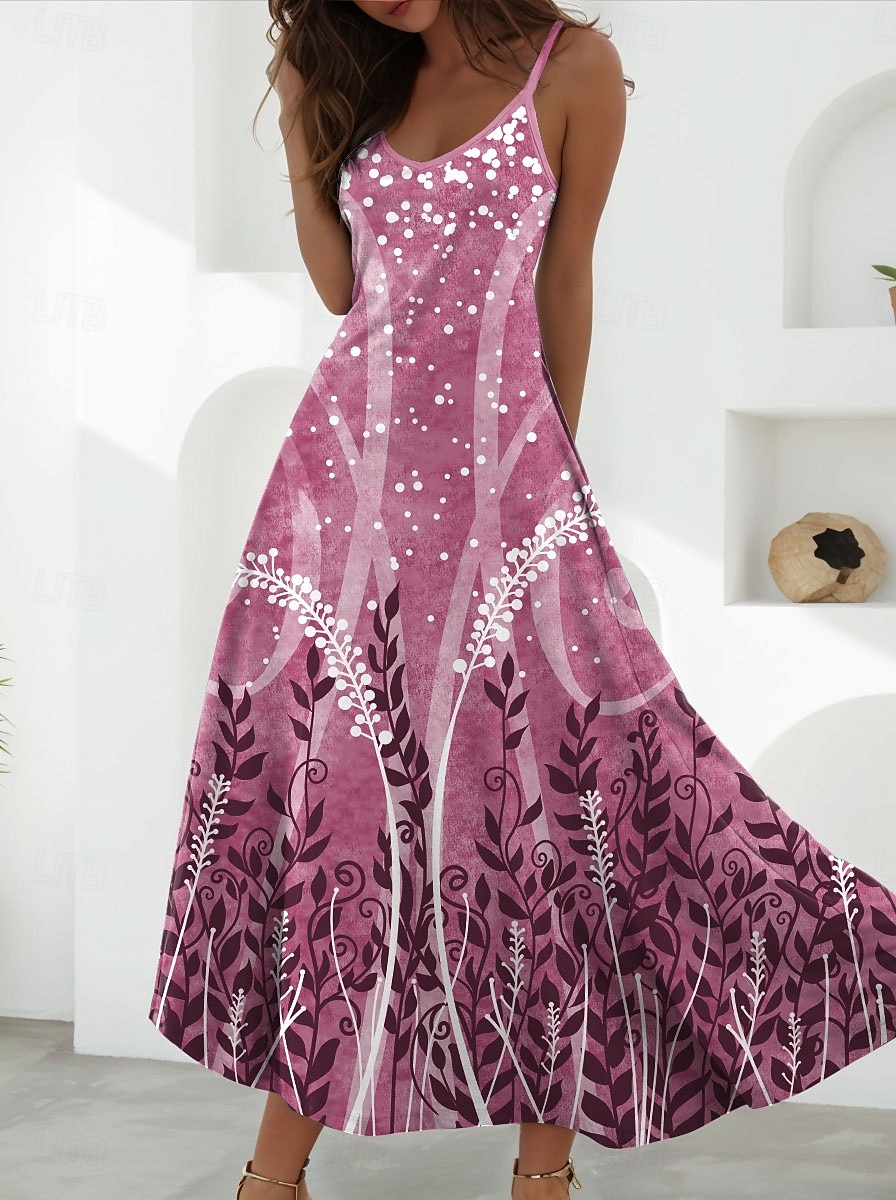 Damen Maxikleid A Linie Kleid Sommerkleid Unterkleid Urlaub Lässig Täglich Normale Passform Blumen Grafik Ärmellos V Ausschnitt Rosa Blau Grau Sommer Frühling 2025 - $34.99 –P4