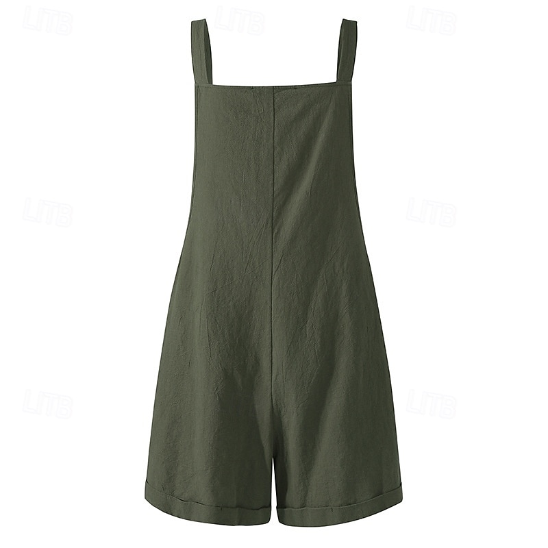 Damen Normal Leinen-inspirierte Hosen Lässig Einfarbig Ärmellos U-Ausschnitt Knöpfe Täglich Ausgehen Normale Passform Schwarz Blau Fuchsie Sommer 2025 - $21.99 –P12