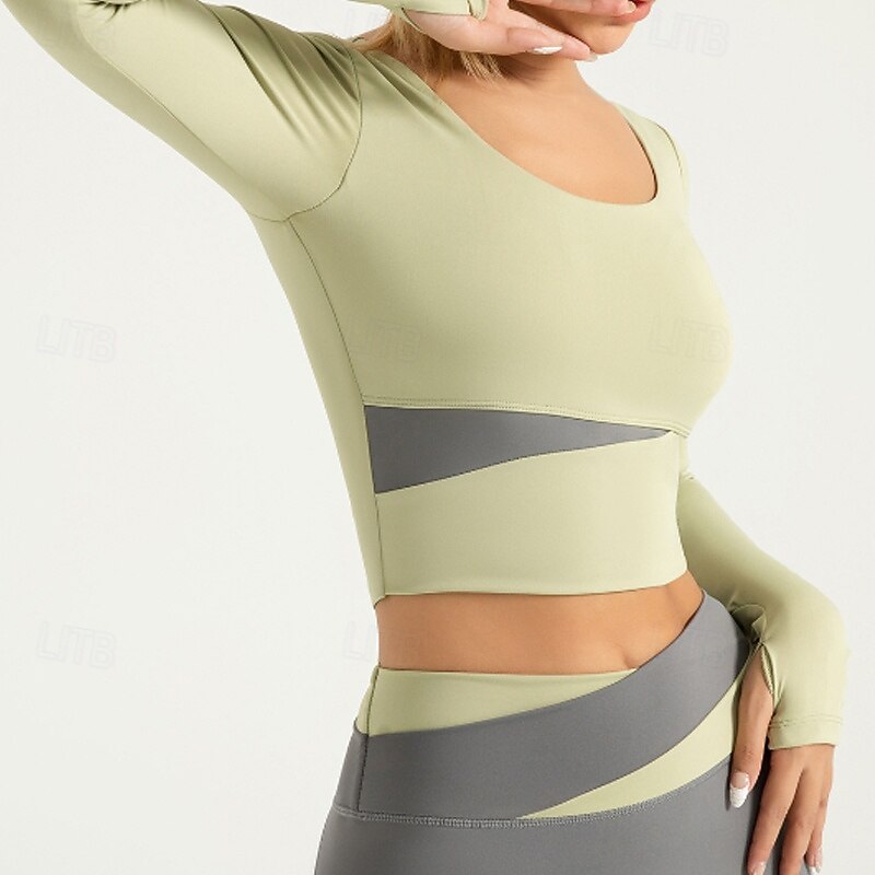 Tshirt de Yoga Femme Tee-shirt Top Encolure dégagée Patchwork Bloc de couleur Spandex Yoga Aptitude Fonctionnement manche longue Des sports Tenues de Sport Respirable Séchage rapide Poids Léger de 2025 ? $30.99 -P5