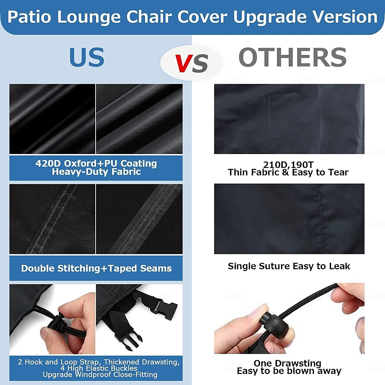 capa para espreguiçadeira de pátio, capas para espreguiçadeiras pretas à prova d'água com faixa reflexiva, capas para espreguiçadeiras de piscina ao ar livre para uso externo de 2025 por $25.99 –P2