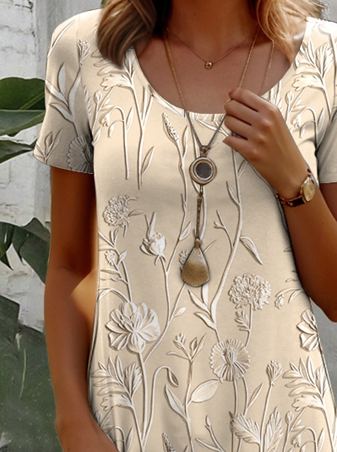 Femmes Mini Robe Robe Décontractée Robe T-Shirt Robe d'Été Robe trapèze Bohème ancien Élégant Plage Coupe régulière Fleuri Graphique Motif cachemire damassé bohème Manche Courte Col ras du cou Argent de 2025 ? $23.99 –P3