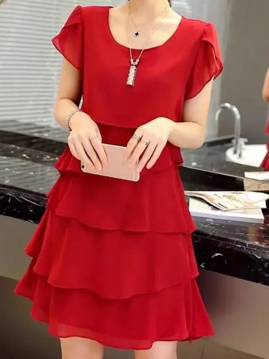 Vrouwen Mini Jurk Werk Jurken Formeel Bruids Gast Avondfeest Reguliere Pasvorm Grafisch Korte Mouw Ronde Hals Zwart Roze Wijnrood Zomer 2025 - $31.99 –P7