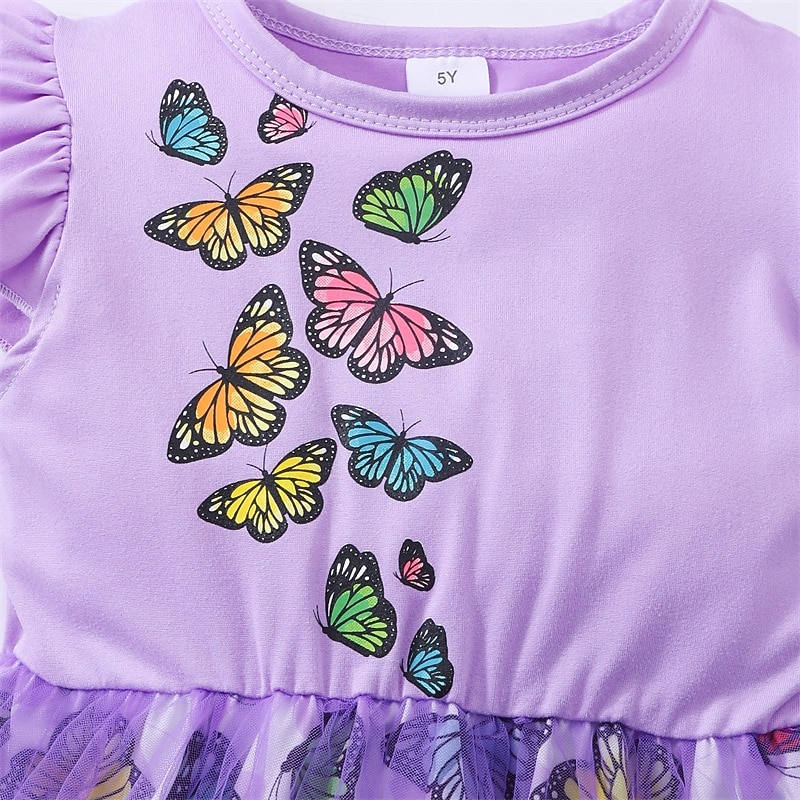 Dzieci Dla dziewczynek Sukienka Motyl Bez rękawów Na zewnątrz Codzienny Falbana Moda Godny podziwu Poliester Do kolan Codzienne sukienki Sukienka A line Lato 4 lata + Rumiany róż Fioletowy 2025 - $18.49 –P5