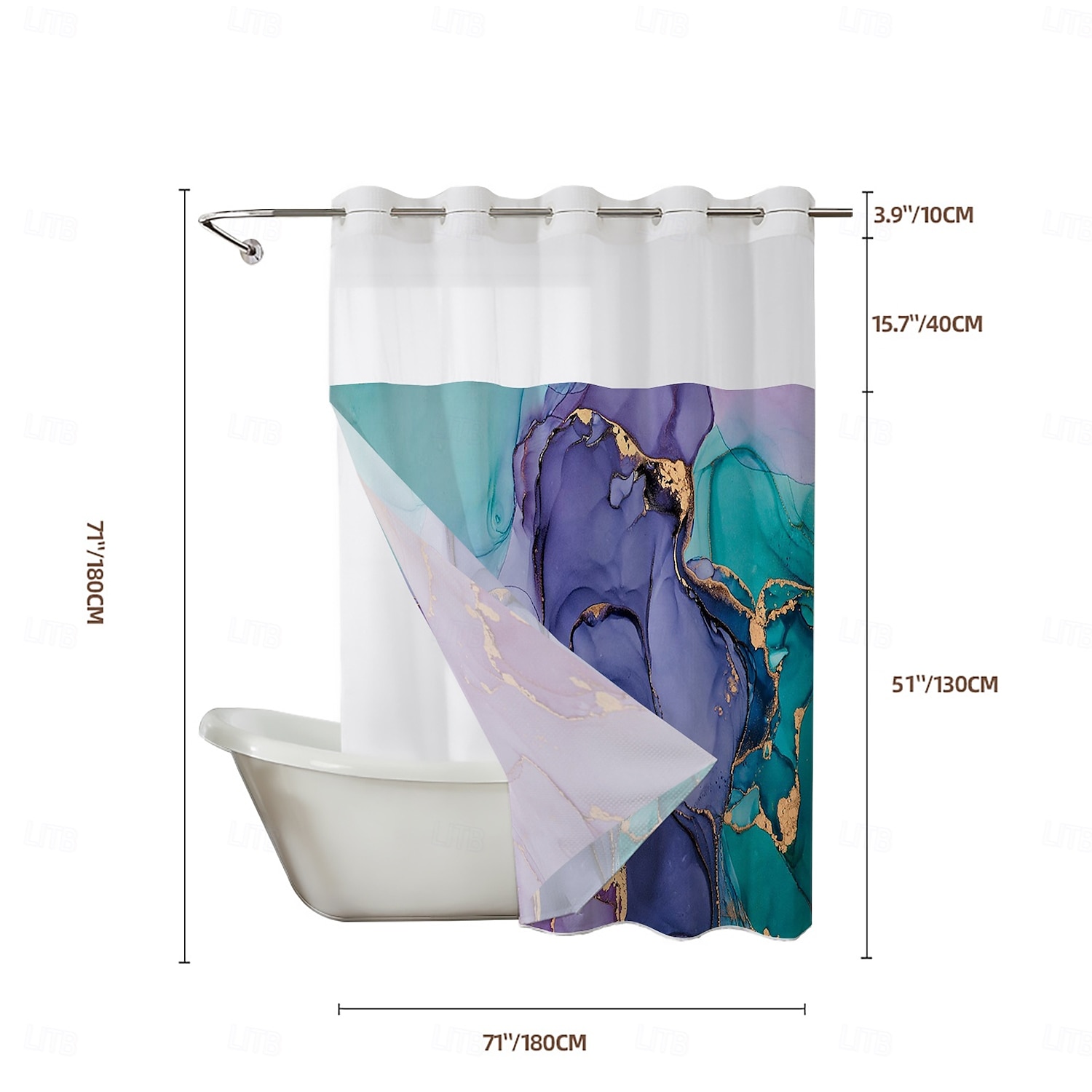 No Hook Shower Curtain 180cm*180cm(70"*70") Leaves Pattern Snap-In Fabric Liner Sheer Top Window Waterproof Double-Layer Bathtub Curtain 2025 - $60.99 –P7