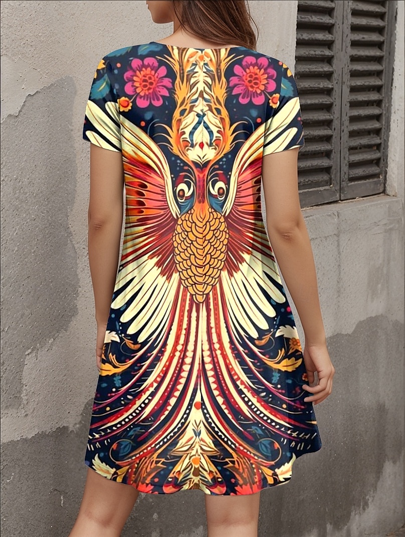 Damen Mini Kleid A Linie Kleid T-Shirt Kleid Tee Kleid Lässig Urlaub Täglich Reguläre Passform Floral Grafik Paisley Kurzarm V-Ausschnitt Marineblau Sommer Frühling 2025 - $23.99 –P2