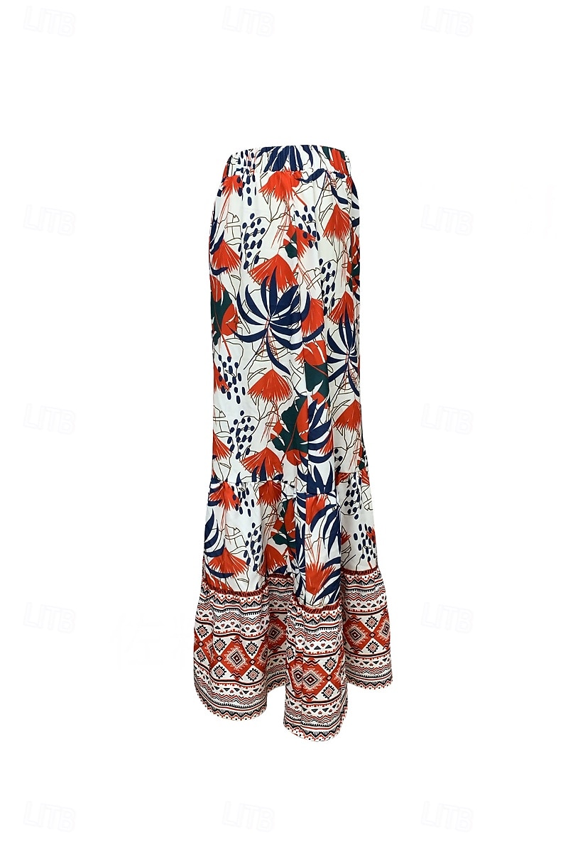 Damen Rock Mode Boho Maxi Mittlere Hüfthöhe Röcke Blumen Druck Mikroelastisch Straße Ausgehen Rote Sommer Polyester 2025 - $21.99 –P13