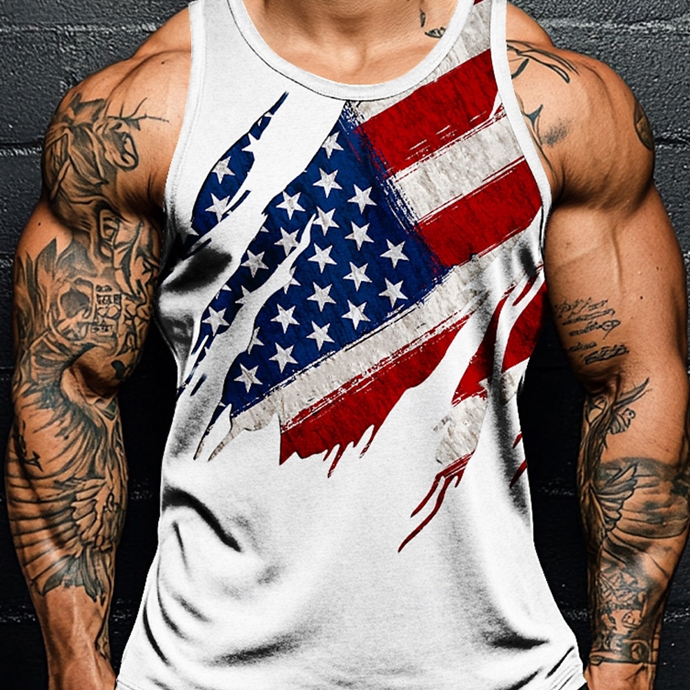 American Independence Day Men's American US Flag T Shirt Vest Top Sleeveless T shirt 3D Print Crew Neck Shirt Vacation Casual Hawaiian Holiday Black White Blue Summer Spring Clothing Apparel S M L XL 2025 - $15.49 –P6