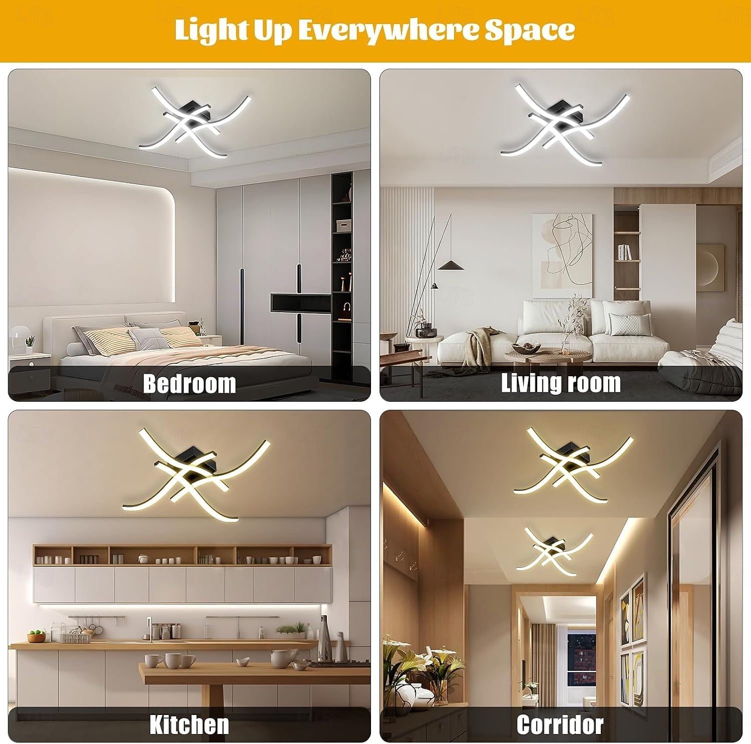 2025年 モダンな調光可能な LED シーリングライト カーブ 2 ヘッド 15W 3 ヘッド 20W 4 ヘッド 24W ミニマリスト埋め込み式シーリングライト器具 廊下、勉強部屋、寝室、キッチンに最適  コレクション – $66.59 –P10