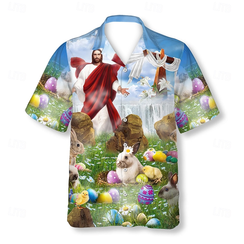 Semana Santa Hombre Conejito Jesús Huevo de Pascua Camisa Camisa Cubana Abotonar la camisa Manga Corta retro de la vendimia Festivos Festival Verano Primavera Camisa con cuello de campamento 2026 - $25.99 –P1