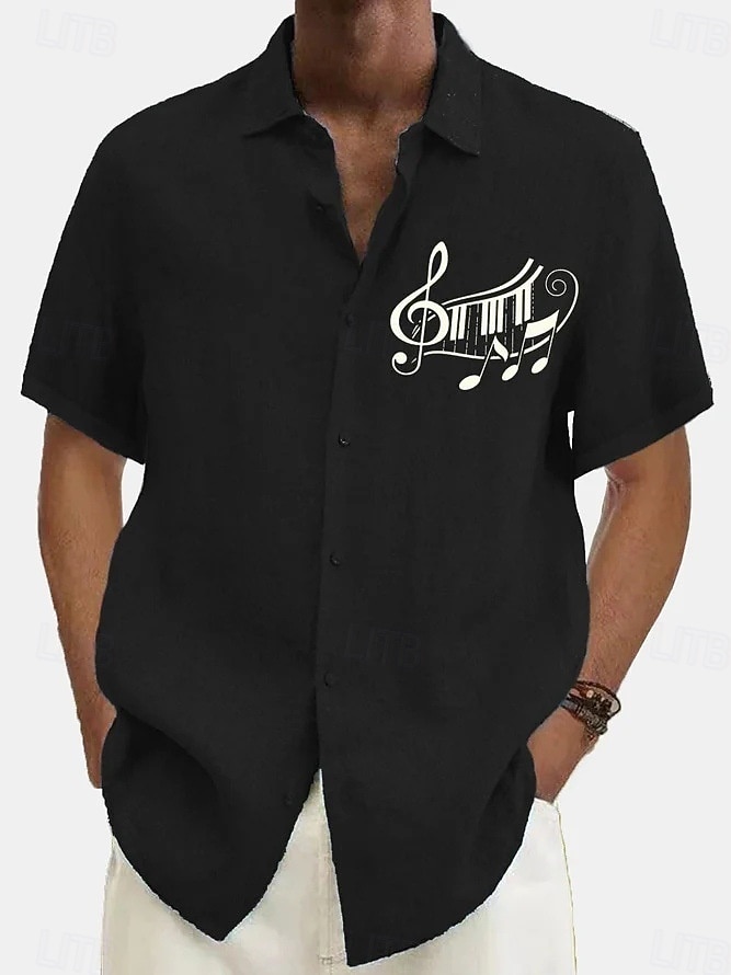 Men's Summer Shirt Casual Shirt Beach Shirt Button Up Shirt Black Navy Blue khaki Gray Short Sleeve Pattern Symbol Lapel Vacation Hawaiian Clothing Apparel Polyester Fashion Casual Comfortable 2026 - $26.99 –P2