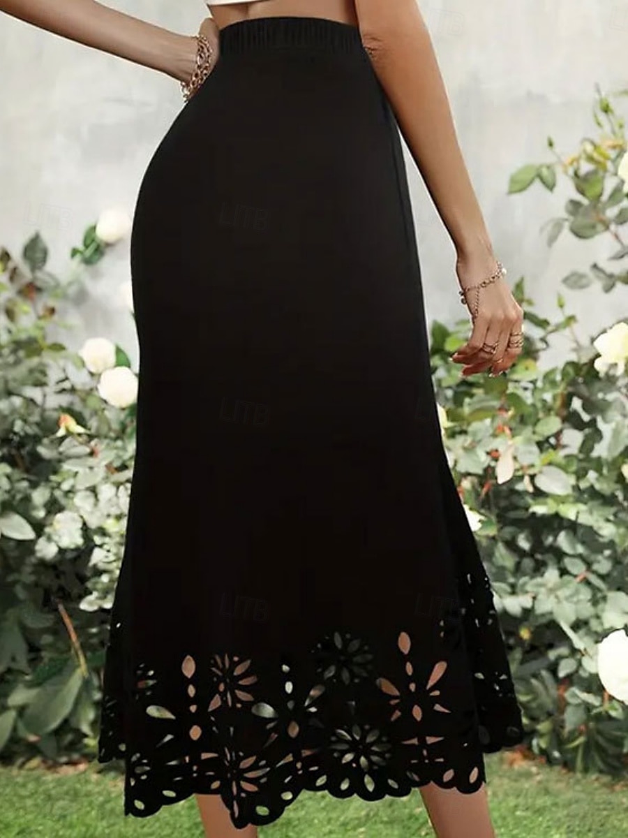 Dam Sjöjungfru Elegant Mode Midi Hög midja Kjolar Solid färg Spets Ficka Microelastisk Gata Datum Svart Vin Blå Grön Sommar Polyester 2025 - $21.99 –P2