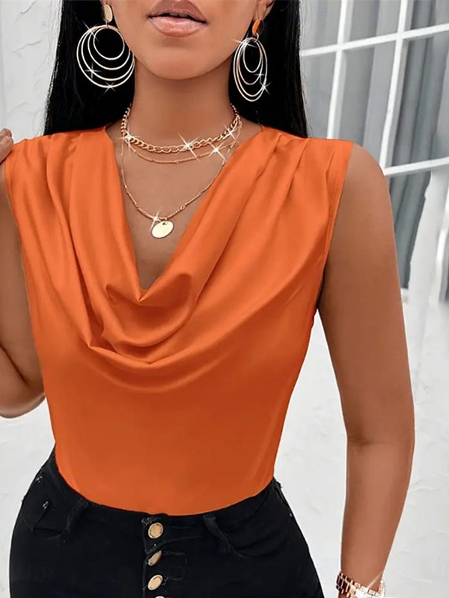 Per donna Canotta Semplice Elegante Moderno Senza Maniche Scollo a Cascata Top Regolari Quotidiano Ferie Nero Rosa Arancione Albicocca Estate del 2025 a $15.49 –P2