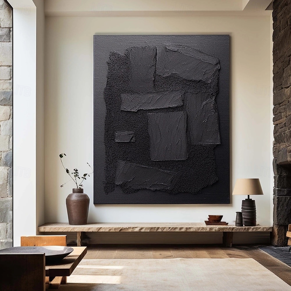 Large Abstract Canvas Black Minimalist painting handmade Abstract Painting Nordic Abstract Painting for Living Room Abstract Painting Boho Abstract Wall Art painting 2025 - $125.99 –P5