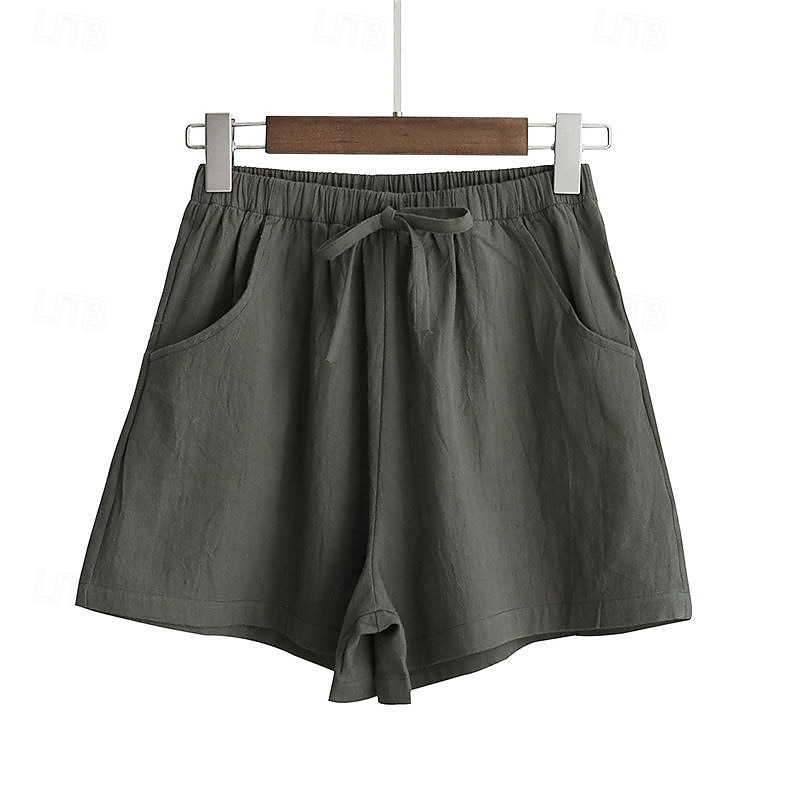 Femmes Short en coton et lin Shorts Slacks Streetwear Occasionnel Court Naturel Uni Avec Poches Conception à cordon élastique Confortable Vacances Rue Carmin Vert forêt Bleu ciel clair Gris Été Coupe de 2025 ? $11.99 –P12