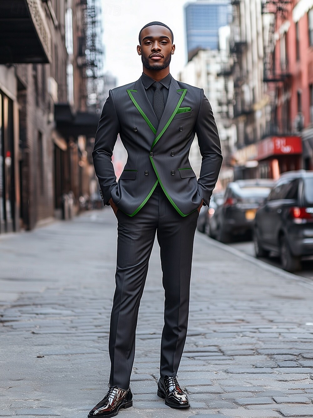 Masculino O negócio Baile de Formatura Ternos de festa Vermelho Verde Moda Vestidos Cor Sólida Padrão Conjunto de 2 peças Abotoamento Duplo 6-Botões de 2025 por $126.99 -P2