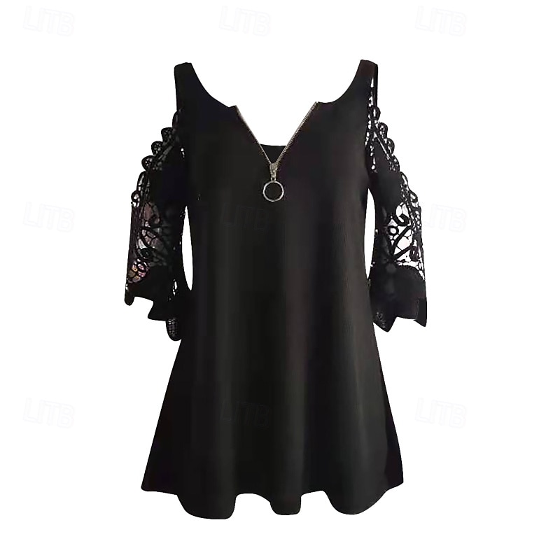 Damen Bluse Einfach Modern Lässig Dreiviertelarm V Ausschnitt Normale Oberteile Täglich Ausgehen Reißverschluss Ausschnitt Schwarz Weiß Rosa Blau Grau Sommer 2025 - $22.99 –P2