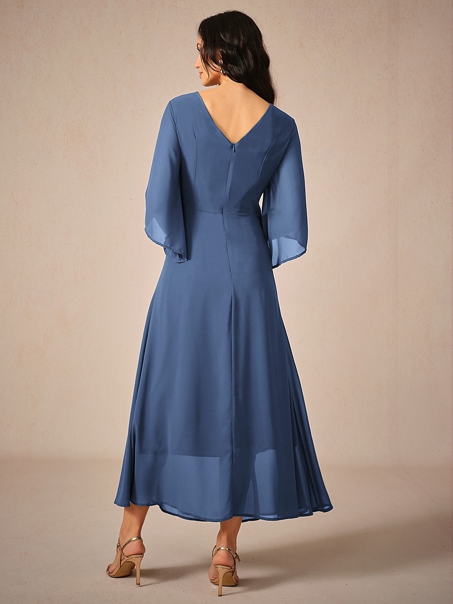 rochie de cocktail pentru invitați la nuntă pentru femei șifon uni cu volane răsucite elegantă rochie maxi de vară cu decolteu în V mânecă evazată lungime 3/4 2025 - $49.99 –P8