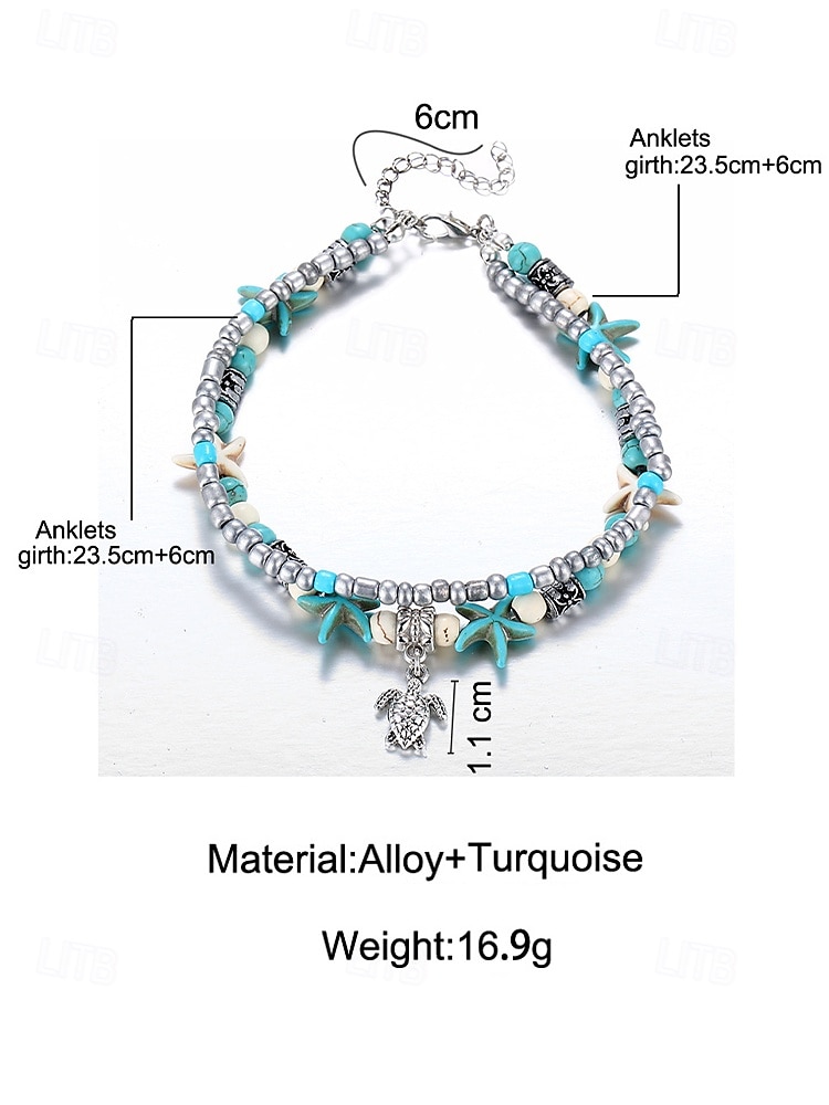 Boho Starfish & Turtle Charm Anklet – Handmade Beaded Layered Ankle Bracelet, Beach Surfer Jewelry for Women & Girls, Summer Holiday Foot Accessory 2025 - GBP £6 –P11