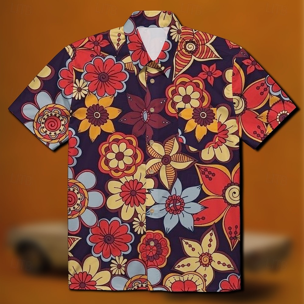 Retró 1970-es évek Ing Aloha ing Hippi Diszkó Virágos Férfi Álarcos mulatság Vakáció Parti Pride Parade Felnőttek Ing 2025 - $20.99 –P4