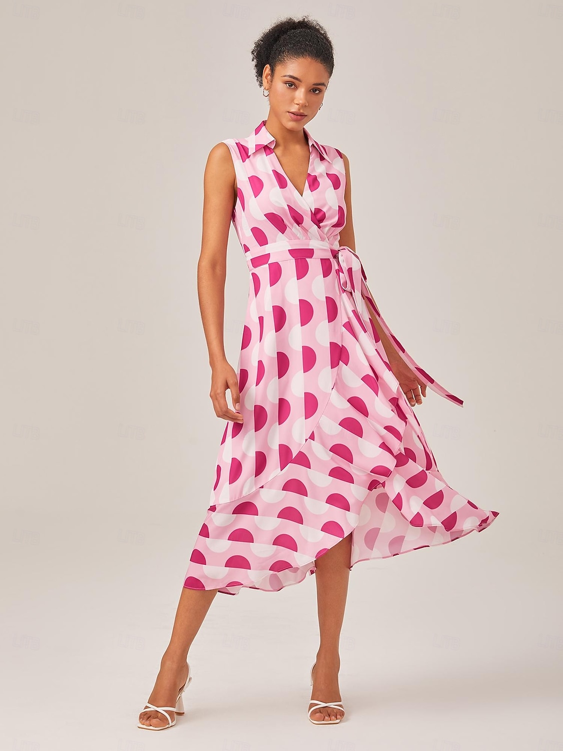 abito camicia a pois rosa in stile vacanziero del 2025 a $68.99 –P1