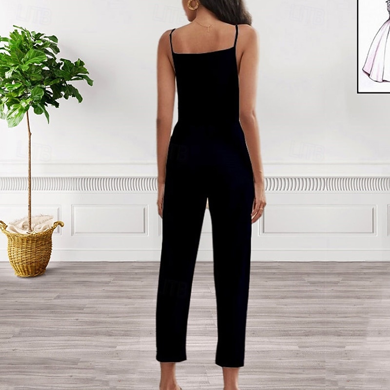 Női Szabályos Jumpsuitek Szokásos Tömör szín Ujjatlan Terített nyak Csokor Vakáció Napi Normál Fekete Sárgabarack Nyár 2025 - $21.99 -P6
