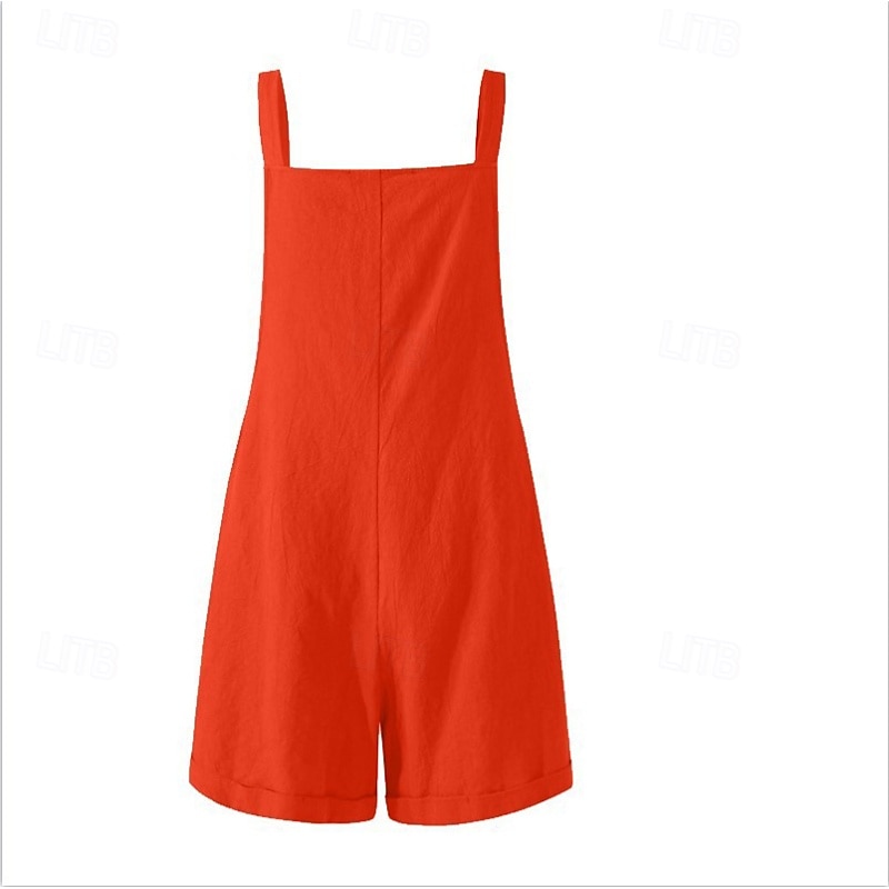 Damen Normal Leinen-inspirierte Hosen Lässig Einfarbig Ärmellos U-Ausschnitt Knöpfe Täglich Ausgehen Normale Passform Schwarz Blau Fuchsie Sommer 2025 - $21.99 –P8