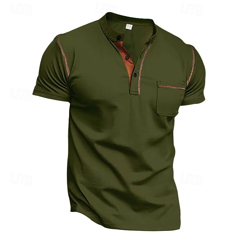 Per uomo Camicia da golf Golf Polo da golf Ufficio Informale Colletto alla coreana Manica corta Essenziale Moderno Color Block Collage Bottoni Estate Primavera Standard Nero Bianco Vino Blu marino del 2026 a $17.99 –P11