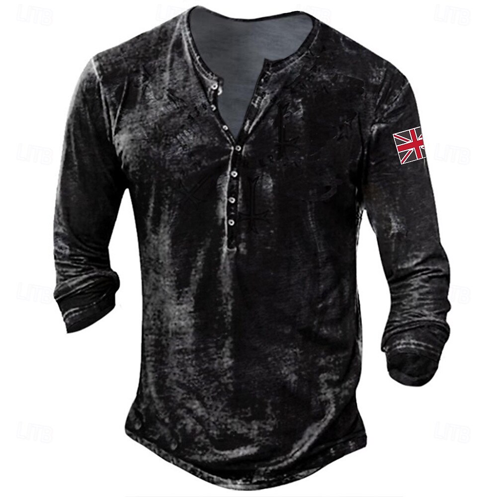 Herr Knapp T-shirt Henleytröja T-shirts T-tröja Långärmad Henley Sommar Landsflagga Enfärgad / vanlig färg Mode Designer Mode Semester Gata Utekväll Mörkgrå Svart Vit Topp t-shirt för män 2025 - $26.99 –P4