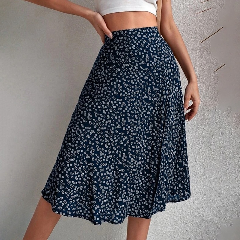 Dame الالتفاف A-linje Fritid Knelang Mellomhøyt liv Skjørt Blomstret Trykt mønster Mikroelastisk Feriereise Gate Svart Gul Blå Oransje Sommer Polyester 2025 - $21.99 –P19