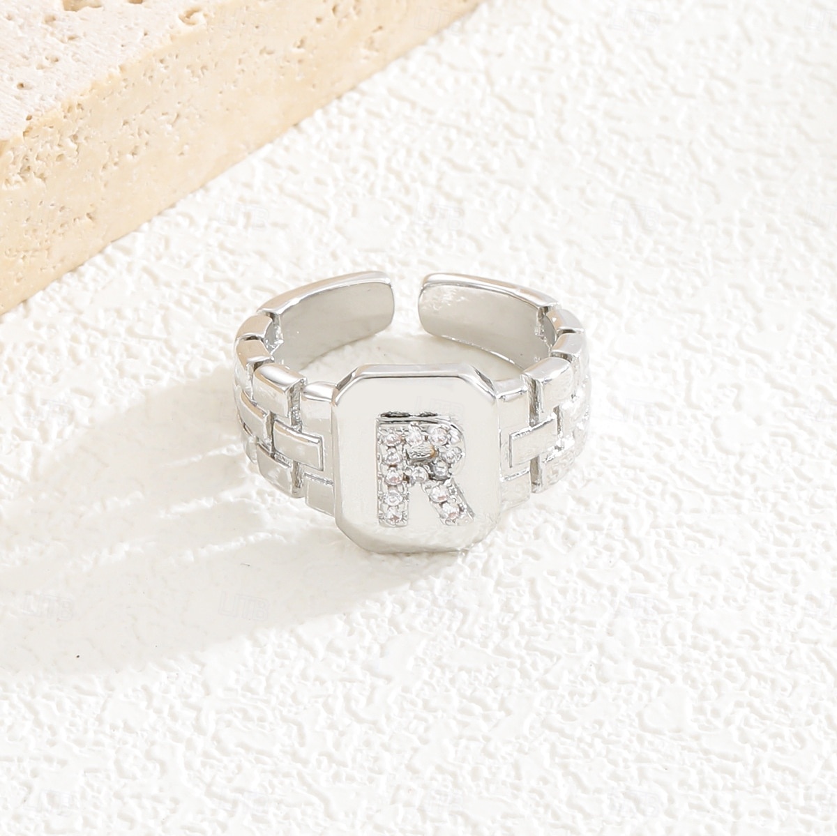 Personalized Letter Ring, Gift for Mom, Copper with Zircon Alphabet Ring, Vintage-Style Chain Design, Adjustable Open Band, Minimalist Aesthetic Jewelry for Women 2025 - $4.99 –P7
