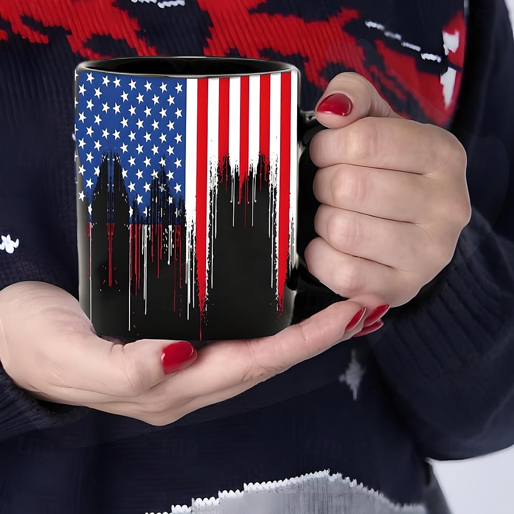 Patriotic American Flag Mug Dripping USA Flag Design Black 11oz Coffee Cup Independence Day Veterans Military Gift for Men Women Dad Mom July 4th Christmas 2025 - $15.49 –P4