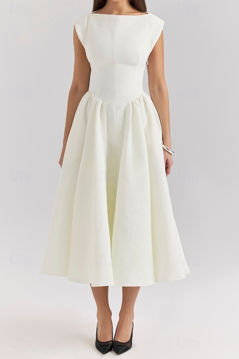 Dames Halflange jurk Witte jurk Modieus Modern Verjaardag valmistuminen Afspraakje Normale pasvorm Effen Mouwloos Strakke ronde hals Zwart Lichtgrijs Beige Zomer 2025 - $33.99 –P1