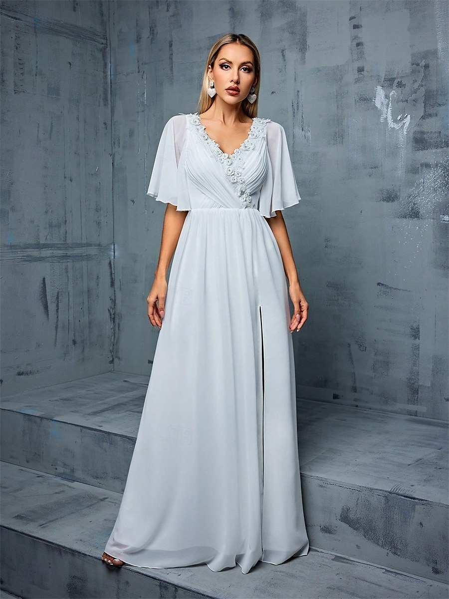 Kleid Brautmutterkleid Elegant V-Ausschnitt Bodenkörper Polyester Halber Ärmel mit Einfarbig 2025 - $89.99 –P7