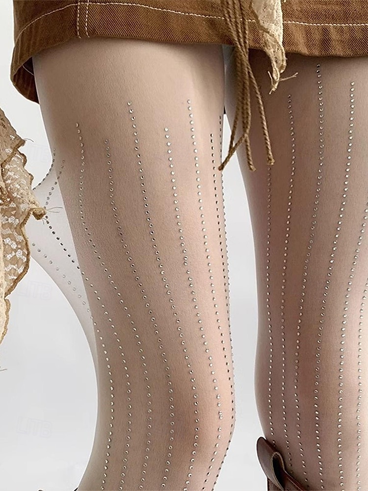 Medias transparentes con rayas de diamantes de imitación para mujer: pantimedias adornadas con cristales brillantes, medias brillantes y sexys para fiestas, clubes y vestidos de noche. 2025 - $11.99 –P8