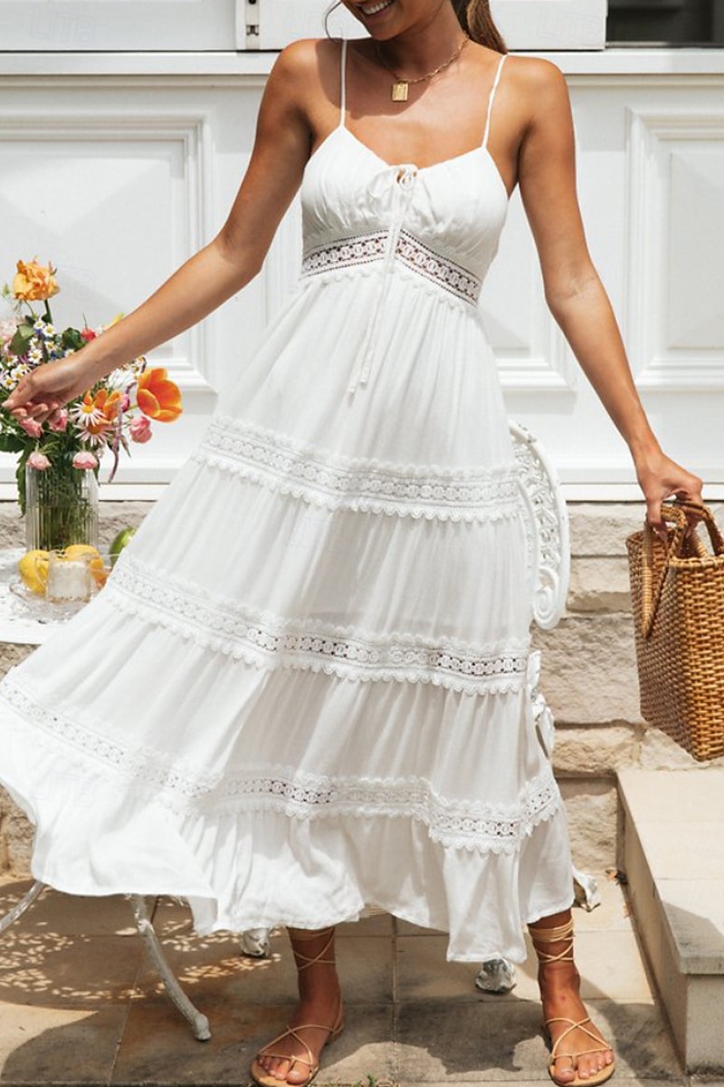 Femmes Robe Midi Robe Blanche Robe Nuisette Mode Moderne Anniversaire Remise des Diplômes Sortir Coupe régulière Uni Sans manches Bretelles spaghetti Blanche Été de 2025 ? $31.99 –P1