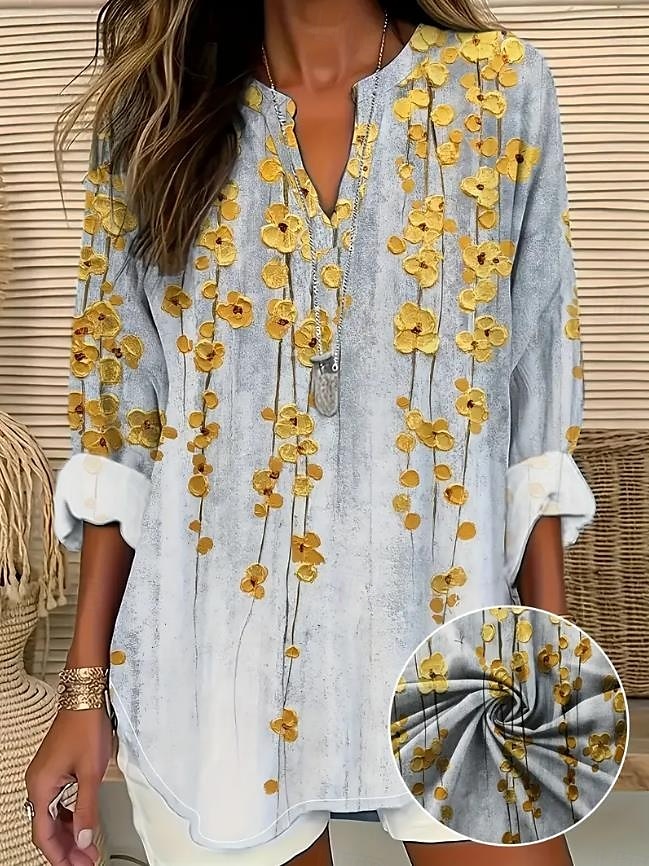 Dames Overhemd Ombre Bloemig Grafisch Vintage Tropisch Hawaii Lange mouw V-hals Normale tops Dagelijks Feestdagen Strand Kleding Afdrukken Grijs Zomer Lente 2025 - $25.99 -P1