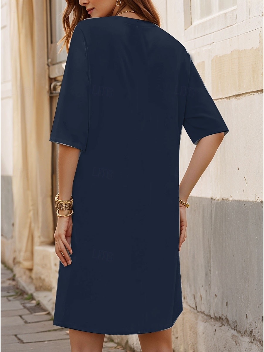 Robe Mini Femme Robe Shift Formelle Vacances Quotidien Ajustement Régulier Floral Graphique Manches 3/4 Col V Bleu Violet Vert Été Printemps de 2025 ? $25.99 –P4