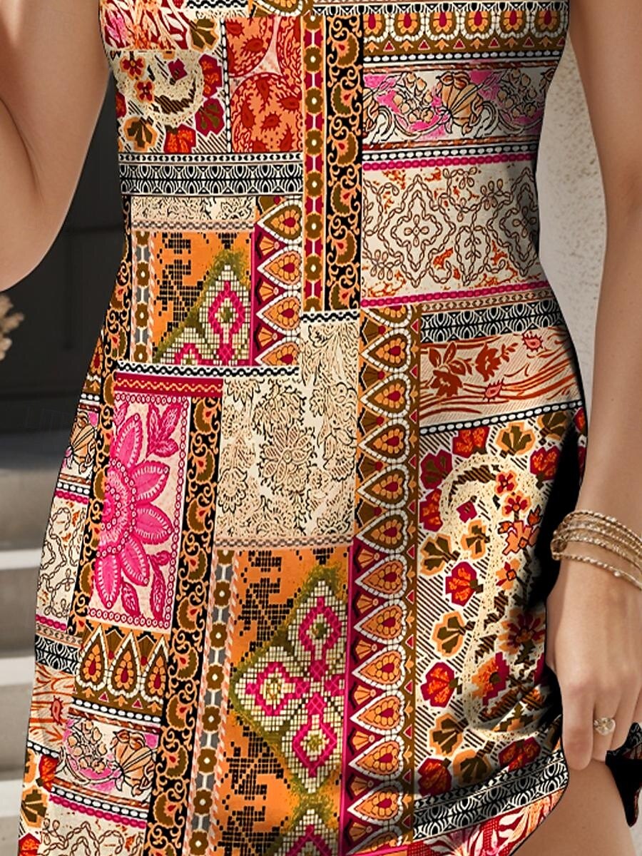 Nők Mini Ruha A Vonalú Ruha Nyári Ruha Off The Shoulder Ruha Nyaralás Hétköznapi Napi Laza Illeszkedés Grafikus Vintage Bohemian Ujjatlan U Nyak Narancs Nyár 2025 - $21.99 –P3