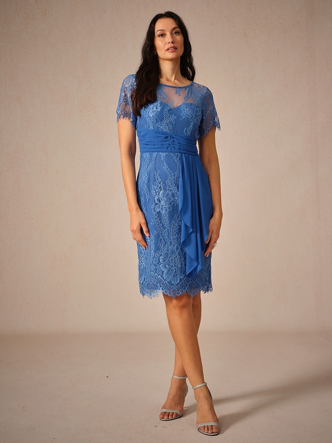 Women's Wedding Guest Jacket Dress Lace Dress Chiffon Dress Cocktail Dresses Formal Dresses Cardigan Ruched Long Sleeve Cocktail Party Blue Spring Summer Fall 2025 - $69.99 –P6
