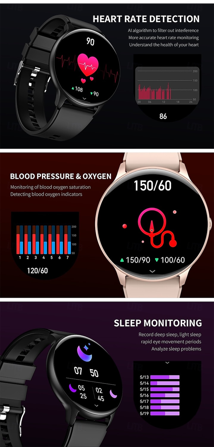 696 HDT6MAX Montre intelligente 1.63 pouce Smartwatch Montre Connectée Bluetooth ECG+PPG Podomètre Rappel d'appel Compatible avec Android iOS Femmes Hommes Appels Mains Libres Rappel de Message IP 67 de 2025 ? $39.99 –P9