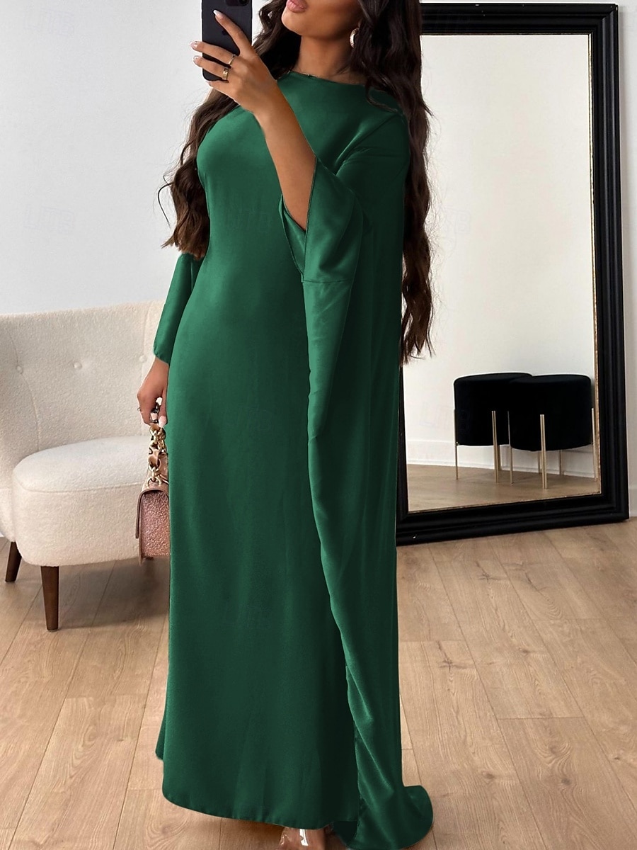 Dámské maxi šaty jednobarevné královská modrá modrá zelená léto jaro maxi šaty shift šaty kaftan šaty poloformální formální kancelář večírek běžné střih jednoduchý kulatý výstřih 2025 - $46.99 –P19