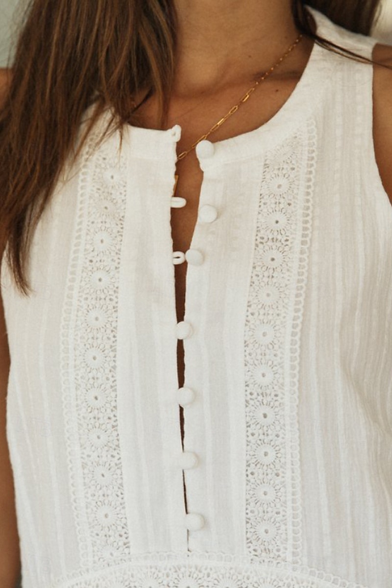 Women's Mini Dress White Dress Fashion Modern Birthday Graduation Date Regular Fit Plain Sleeveless Stand Collar White Summer 2025 - $31.99 –P7