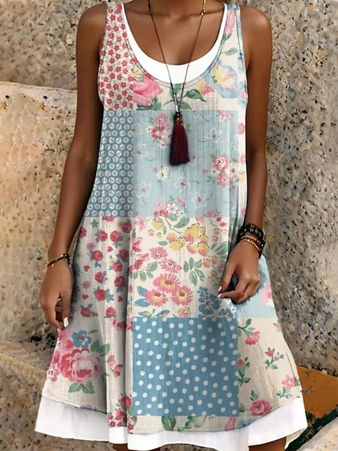 Femmes Mini Robe Robe T-Shirt Robe d'Été Robe trapèze Vacances Occasionnel Boho Quotidien Fête du thé Sortir Coupe Ample Fleuri Graphique Sans manches Col en U Bleu Orange Été Printemps de 2025 ? $24.99 –P2