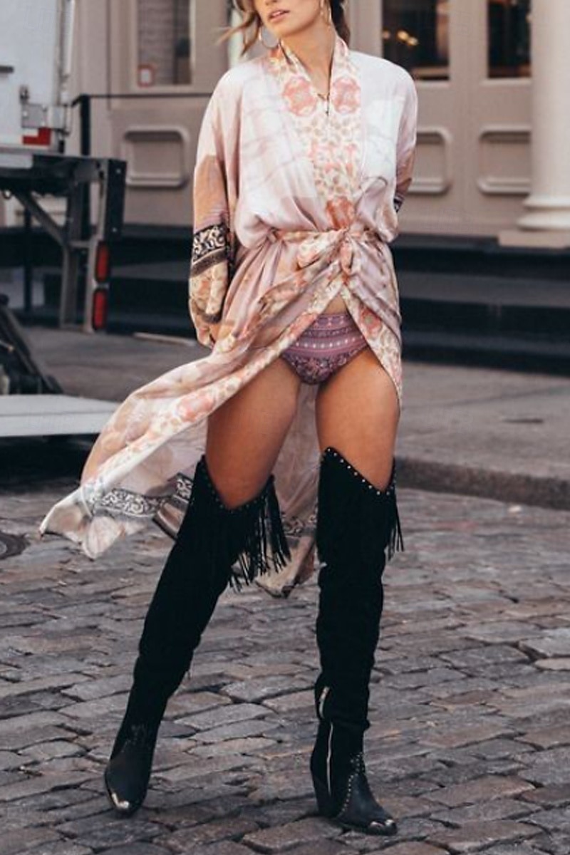 نسائي ملابس السباحة تغطية الجسم ملابس السباحة ربطة عنق أمامية استوائي ملابس الشاطئ زهور دوران رقبة حرف V دائري كم طويل بدلة سباحة 2026 - $22.99 –P8