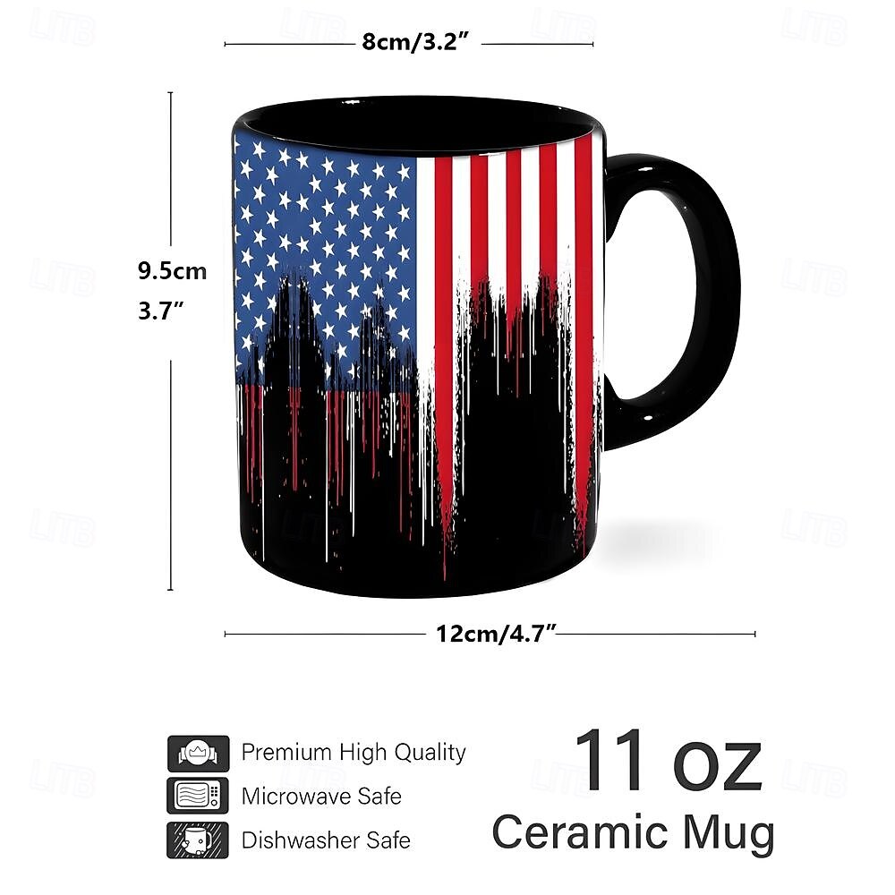 Patriotic American Flag Mug Dripping USA Flag Design Black 11oz Coffee Cup Independence Day Veterans Military Gift for Men Women Dad Mom July 4th Christmas 2025 - $15.49 –P1