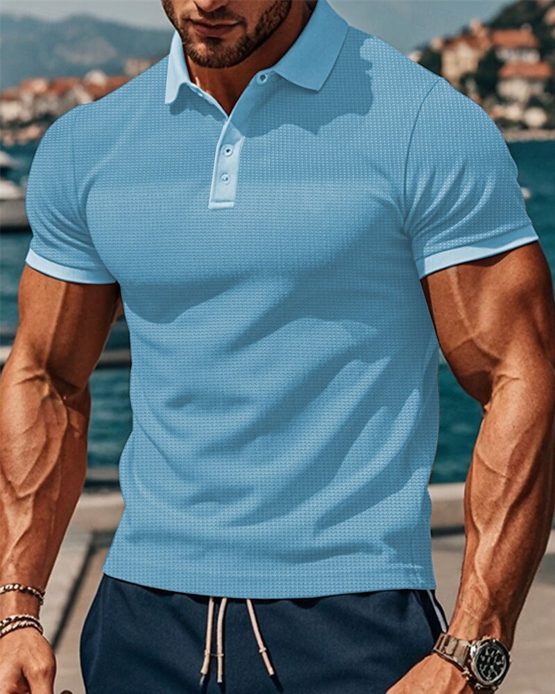 Homens Camisas Polo Waffle Camisa de golfe Trabalho Casual Lapela Manga Curta Básico Moderno Tecido Botões Verão Primavera Normal Preto Branco Amarelo Vermelho Cinzento Claro Azul Claro Camisas Polo de 2025 por $16.49 –P1