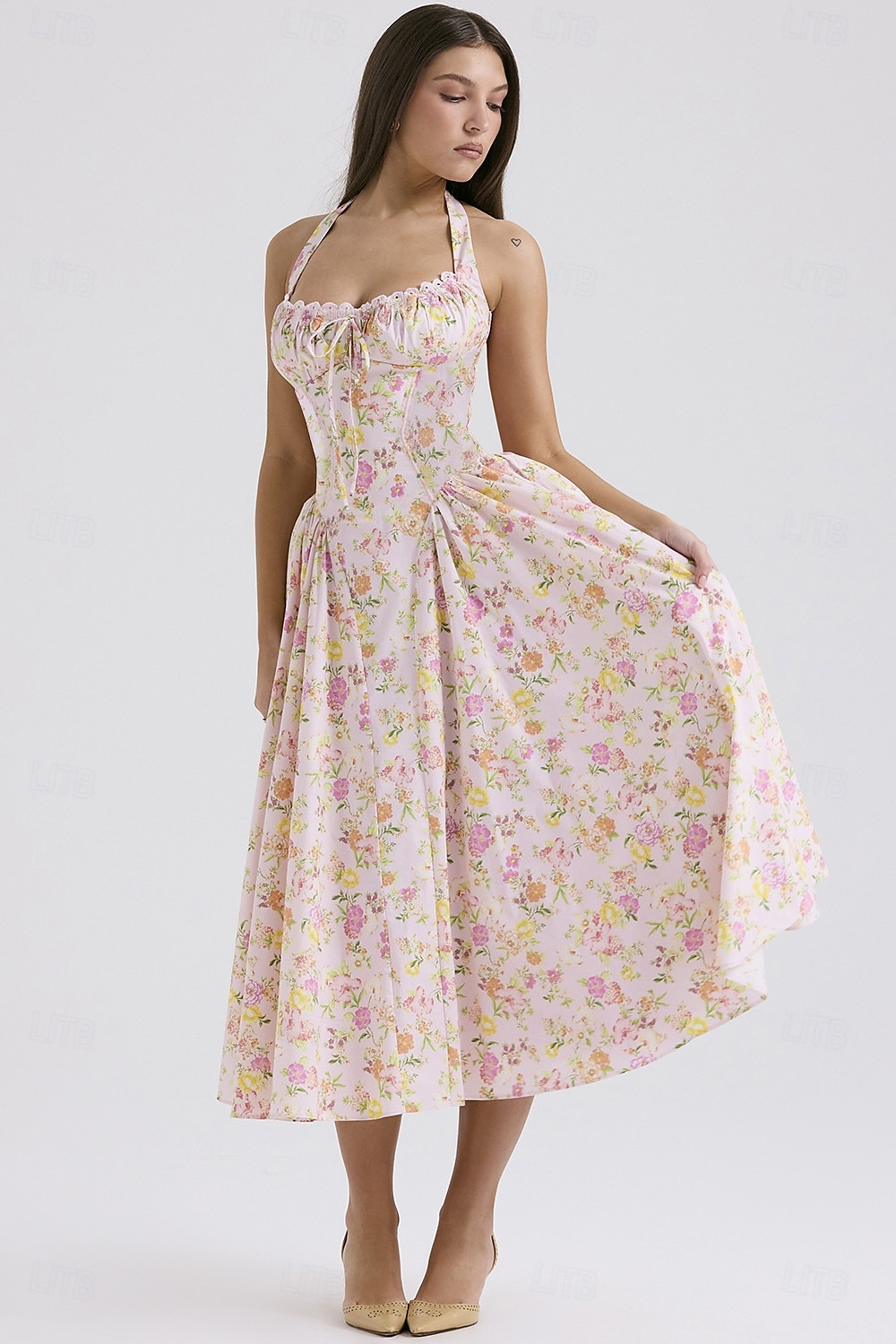 Retro Vintage Medieval Renaissance Midi Dress Flare Dress Ren Faire Halter Regency Inspired Floral Women's Masquerade Wedding Vacation Casual Daily Adults' Dress Summer 2025 - $32.99 –P6