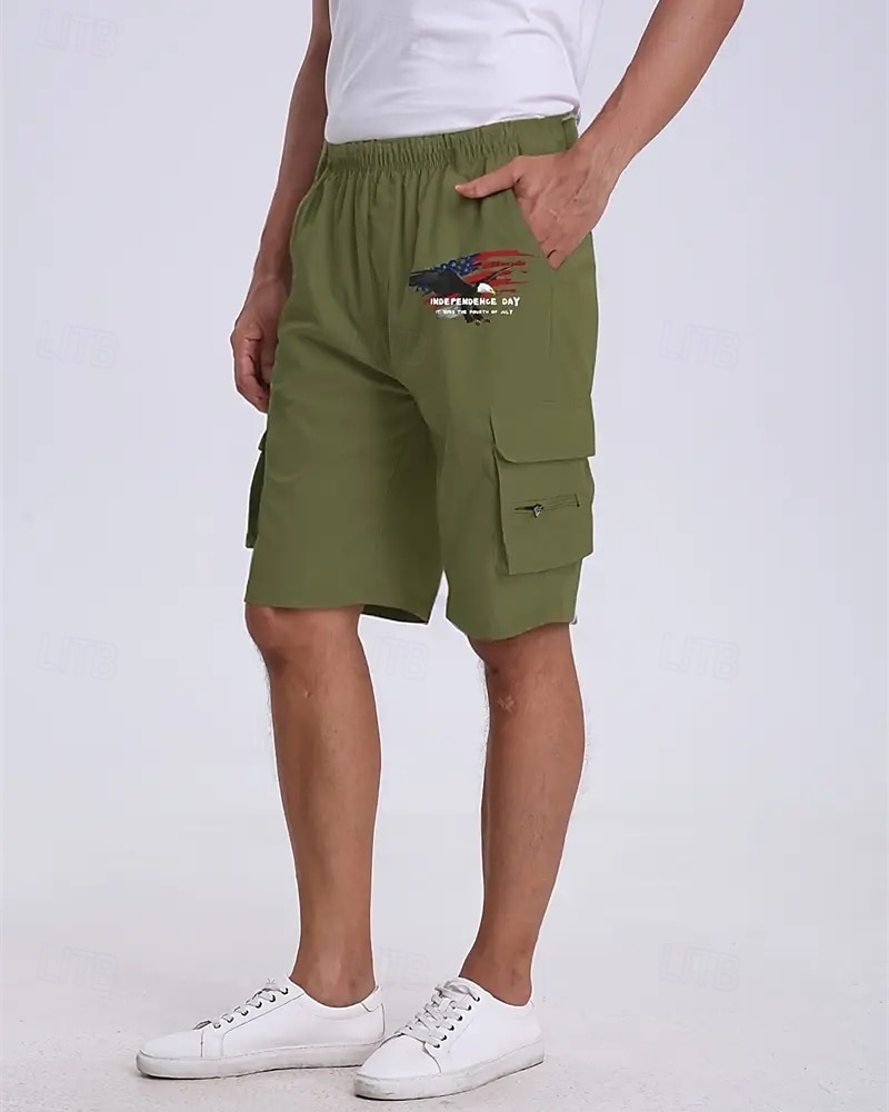 Men's Cargo Shorts Shorts Summer Shorts Drawstring Elastic Waist Multi Pocket Eagle National Flag Comfort Wearable Knee Length Outdoor Sport Daily Fashion Casual Black Navy Blue 2025 - $18.99 –P16