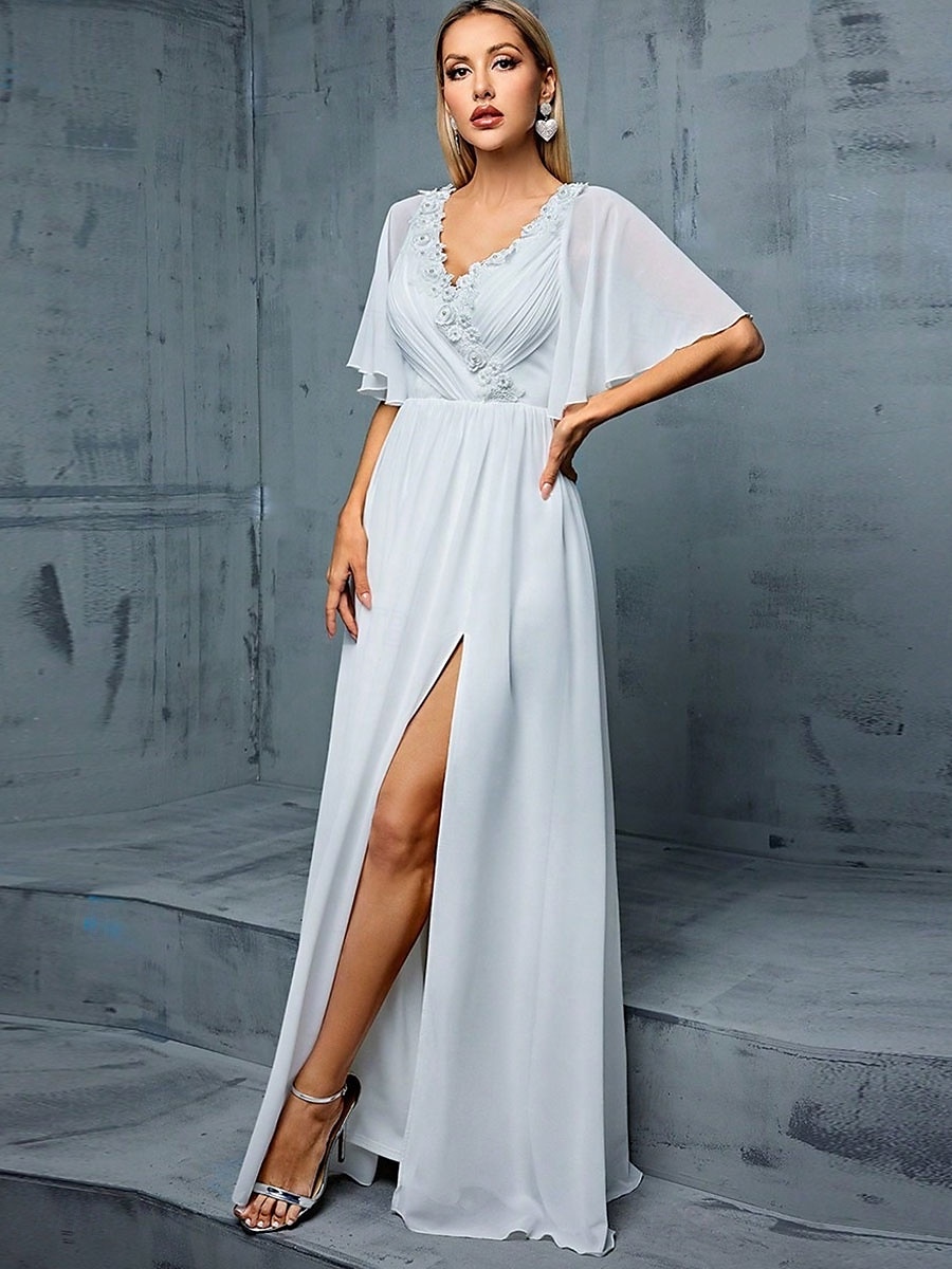 Kleid Brautmutterkleid Elegant V-Ausschnitt Bodenkörper Polyester Halber Ärmel mit Einfarbig 2025 - $89.99 –P5