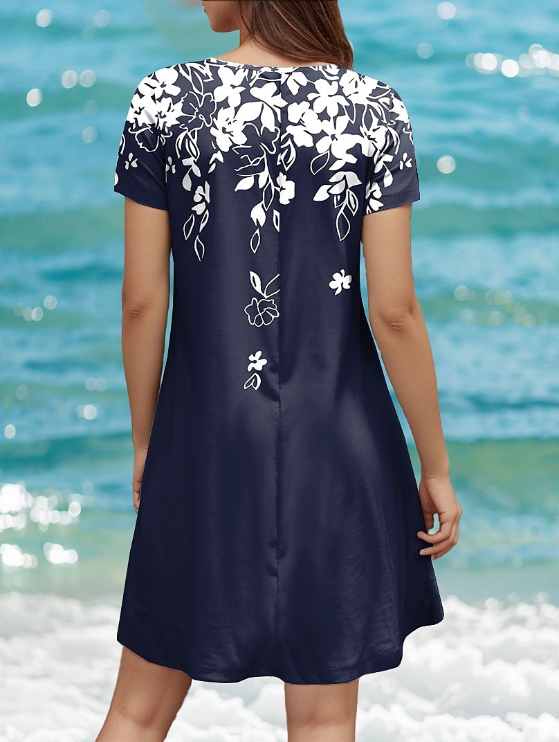 Damen Minikleid T-Shirt-Kleid A Linie Kleid Sommerkleid Lässig Täglich Normale Passform Blumen Grafik Kurzarm Rundhalsausschnitt Schwarz Blau Grün Sommer Frühling 2025 - $23.99 –P2